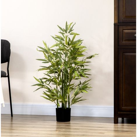 CHICFURN Planta de bambú artificial 90 cm de plástico verde con maceta, decoración interior (1/5)