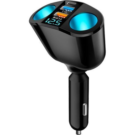 Double Prise Allume Cigare 12V, 120W Double Allume Cigare, Multiprise Allume Cigare QC3.0/PD/2.4A, Chargeur Voiture Allume Cigare USB avec Voltmètre LED Charge Rapide pour Téléphone Tablette Caméra (1/5)