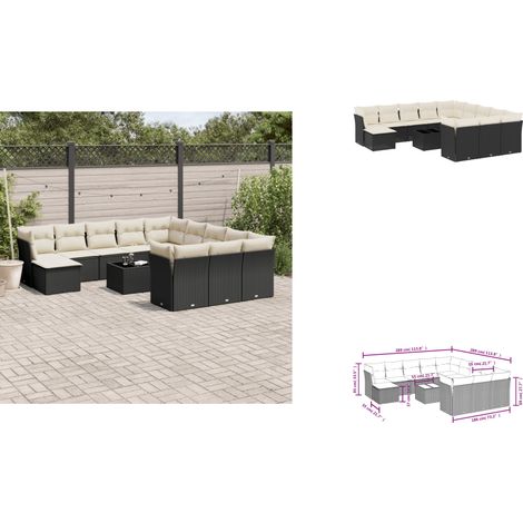 13-tlg. Garten-Sofagarnitur mit Kissen Schwarz Poly Rattan - Gartenmöbel Set - PE-Rattan Möbel - Outdoor Sofa - Esstisch - Lounge Set (1/3)