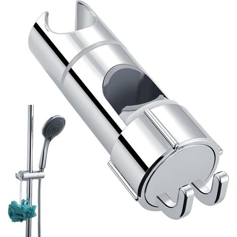 Support de pommeau de douche réglable avec 2 crochets, support universel pour barre de douche coulissante de 18 à 25 mm, fixation chromée pour barre (1/5)