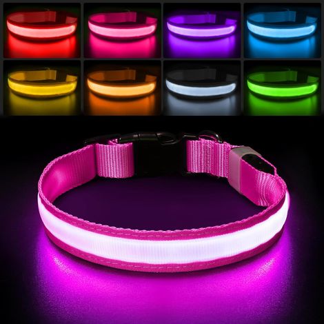 Leuchtendes Hundehalsband, wiederaufladbar und wasserdicht, LED-Blinkerhalsband, fluoreszierendes Hundehalsband mit 7 Farben, verstellbare Sicherheit für kleine, mittlere und große Hunde, Pink-S (1/5)