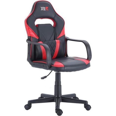 Fauteuil de jeu gaming réglable en hauteur pivotant coloris noir / rouge, Largeur 57 x Profondeur 60 x hauteur 101-109 cm - JUANIO (1/4)