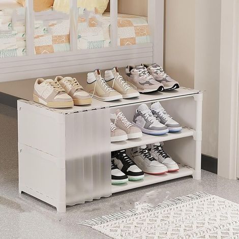 Banc à chaussures, range-chaussures à 3 niveaux pour rangement sous le lit dans l'entrée, étagère à chaussures, étagères à chaussures autoportantes, porte-chaussures (1/2)