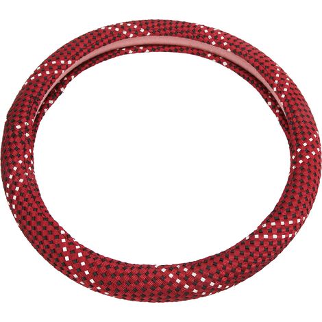Volant Voiture 15 Pouces Housse Protectrice Tissu Tricoté Antidérapant Rond Universel Décoration Rouge (1/5)