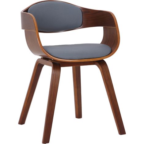 Chaise de salle à manger design scandinave en PVC gris et structure en bois foncé 100001913 (1/5)
