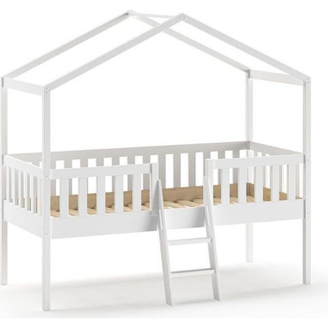 Lit Enfant Cabane & Échelle "Dallas" 90x200cm Blanc (1/4)