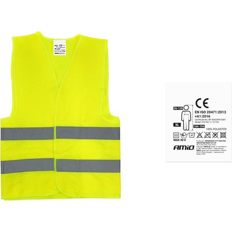 Gilet riflettente di segnalazione giallo XXL con certificato amio-01734