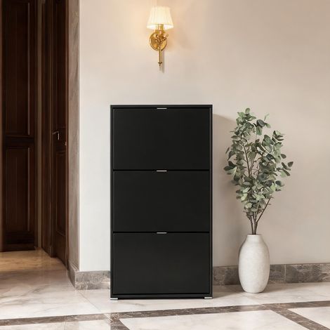 Armoire de rangement en MDF noir mat à poser au sol (1/5)