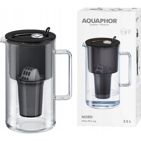 Caraffa filtrante in vetro Aquaphor Nord da 2,5 l con inserto A5 (350 l), nera (1/5)