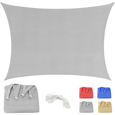 Voile d'ombrage 2.5x3m Rectangulaire Respirant Toile Ombrage HDPE Protection UV 95% pour Patio Jardin Terrasse Extérieur Balcon avec Corde, Gris (Tailles sur Mesure Disponibles) (1/5)