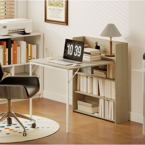 Klappbarer Esstisch mit Regal 91 x 78,5 x 93 cm, platzsparend, Eiche HAVRYA (1/5)