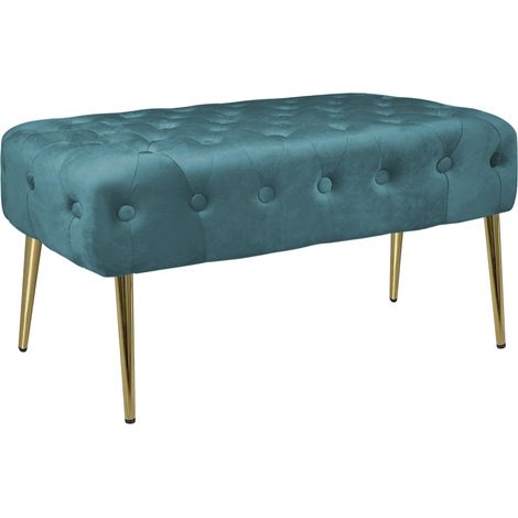 Panca Imbottita Divanetto In Velluto Sgabello A Pie Di Letto Con Gambe In Metallo Dorato Panchina Ingresso Legno Massello Pouf Petrolio