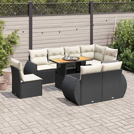 vidaXL Salon de jardin 9 pcs avec coussins noir résine tressée (1/5)
