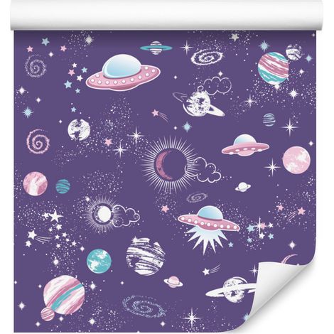 Carta da parati con astronavi, stelle e UFO per soggiorno e camera da letto, 50x1000 cm (1/5)
