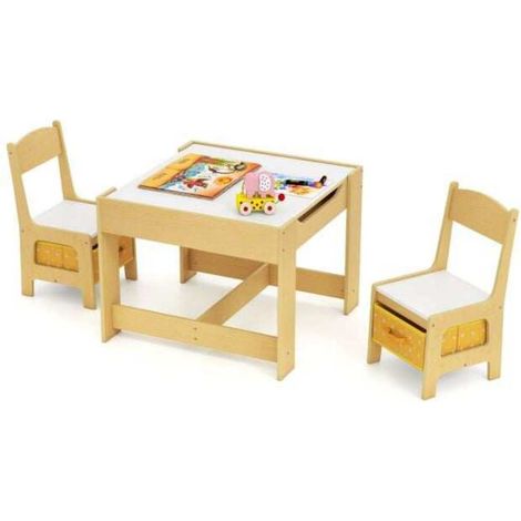 Pour Chambre d'Enfant Jouer et Ranger Ensemble Table et 2 Chaises Plateau Double Face Ardoise et Tiroirs en Tissu (1/5)