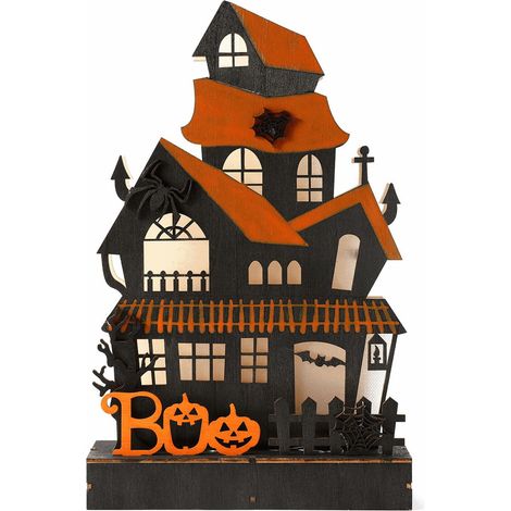 Maison Hantée - Décoration Lumineuse En Bois Pour Halloween - Pour Intérieur Bureau Cheminée Table Cuisine - 1 Pièce (1/5)