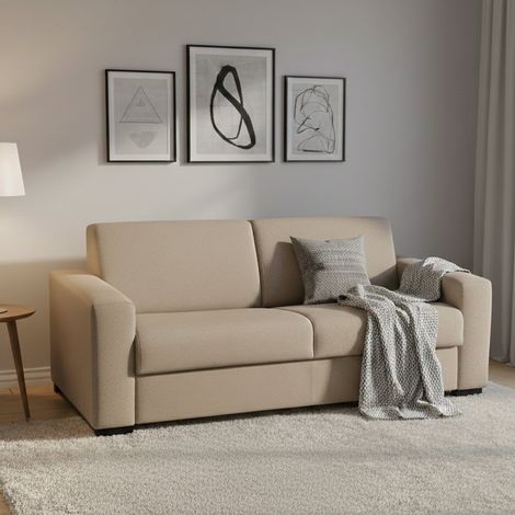 Dmora - Sofa cama Daaze, Sofá de 2 plazas, 100% Made in Italy, Sofá de salón con apertura giratoria, en tela acolchada, con reposabrazos estándar, Cm 180x95h90, Beige (1/5)
