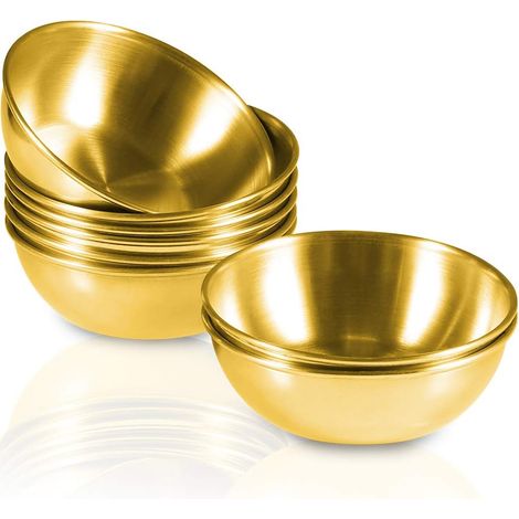 stuks - Kommen - RVS Ronde Sauskommetjes - Mini kommetje - Kleine Roestvrijstalen Dip & Specerij Bakjes voor Fondue, Barbecue en Tafel - Goud (1/5)