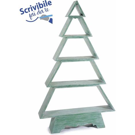 Scaffali natalizi a forma di albero / espositori in legno color verde spazzolato con 5 mensole mobili, cm 58 x 12,5 x 97 H