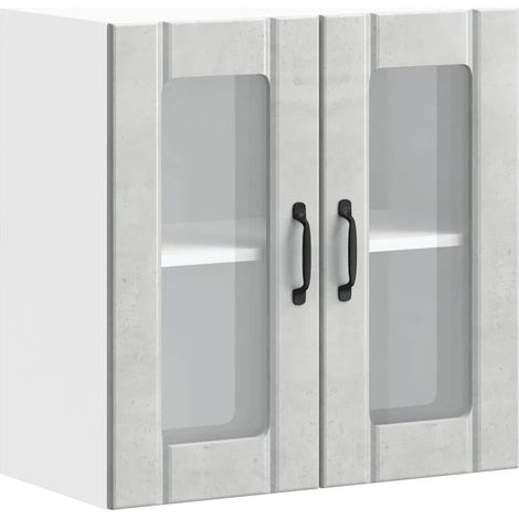 Mueble de cocina de pared con puerta de cristal 60 x 31 x 60 cm diseño moderno ahorra espacio madera gris hormigón 020050226 (1/5)