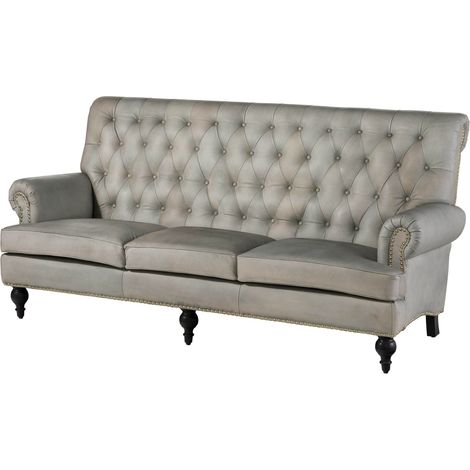 Sofa 3-Sitzer Echtleder 196x84x94 grau CHESTERFIELD 207