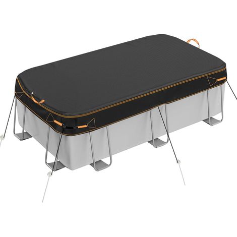 Bâche de Piscine rectangulaire, Noir avec Bordure Orange, Nylon Polyester Robuste, résistante à l'eau, Protection UV, Fonctionnement Manuel, 2,7 x 5,5 m (1/5)