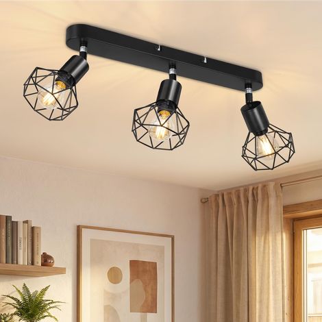 Luminaire Plafonnier LED 3 Spots Orientables Moderne Rampe Spots de plafond Noir E14 Plafonnier Applique Murale Intérieure Salon Chambre Cuisine Couloir Sans Ampoules Max. 40W (1/5)