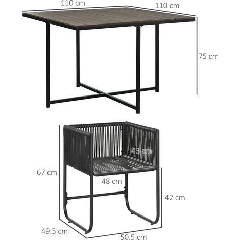 Outsunny Ensemble de jardin 5 pièces polyrotin : table à manger + 4 chaises + table d’appoint, salle à manger élégante pour balcon et jardin