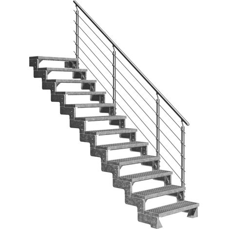 Dolle Außentreppe Gardentop 198-242cm Geschosshöhe mit Gitterrost 11 Stufen 100cm breit mit Prova-Geländer