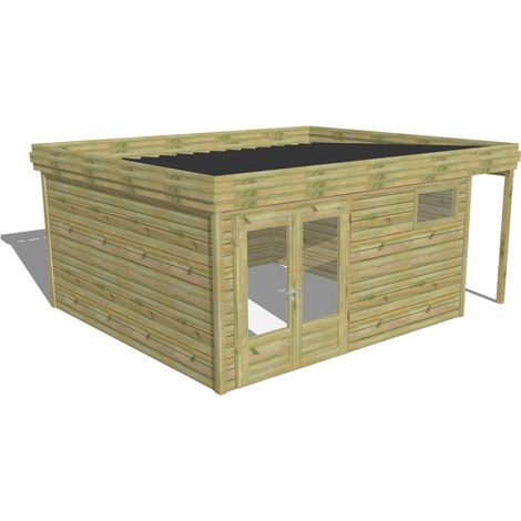 ABRI DE JARDIN bois Pin autoclave 27mm - 5,34x4,34m / 23,2m2 - Bac acier - Abri Français (1/5)