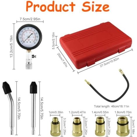 Testeur de Compressiometre Essence, Compressiometre Diesel 0-20 Bar, Testeur de Bougie d'allumage 0-300 PSI, pour Tester Moto, Voiture, Motoneige, Moteur Hors-bord, Tronçonneuse (1/5)
