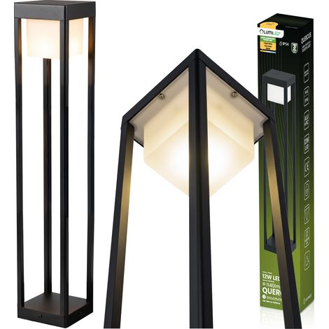 Lámpara de jardín LED de pie para exteriores, 12W 3000K, 80cm, color negro, marca QUERCUS LUMILED