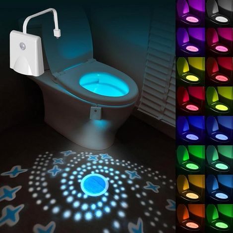 Iluminación LED recargable para inodoro con sensor de movimiento: 16 colores y proyección de estrellas. (1/5)
