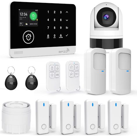 Alarme Domestique sans Fil WiFi/4G avec Caméra de Surveillance WiFi Intérieure 1080P, Système D'alarme Domestique Alerte par Application, Détecteur Mouvement,Compatible avec et (1/5)