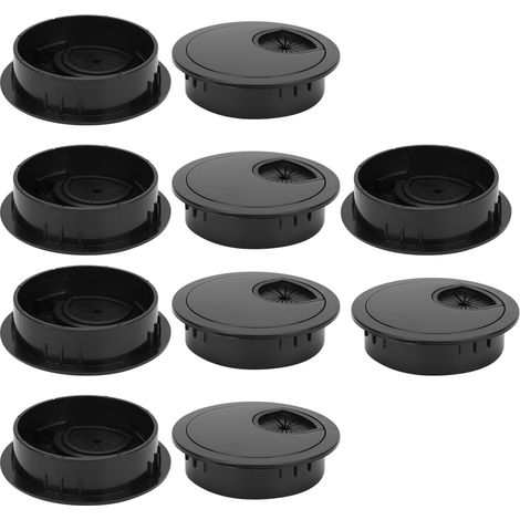 Lot de 10 range-câbles de bureau en plastique ABS noir brillant, 60 mm (1/5)
