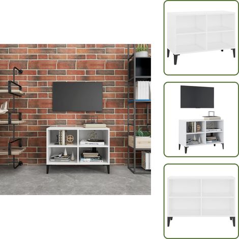 Meuble TV avec pieds en métal Blanc 69,5x30x50 cm - Meubles Tv - Meuble Tv Industriel - Meuble Rangement - Buffet Blanc - Meuble Salon