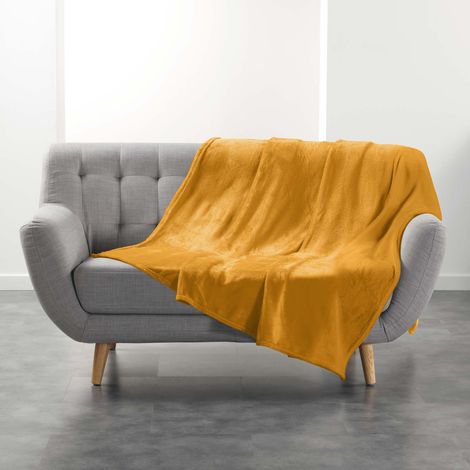 Plaid Uni en Flanelle "Flanou" 180x220cm Ocre (1/3)