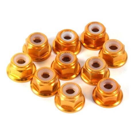 Lot de 10 écrous hexagonaux autobloquants en aluminium avec insert en nylon M3, finition dorée