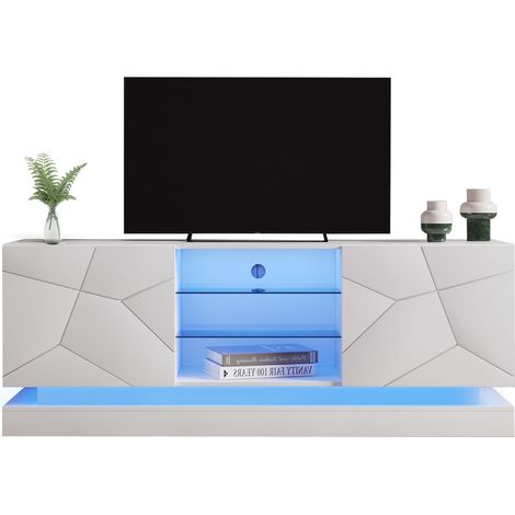 TV-Lowboard mit 2 Türen und Verstellbarer Glasablage, Softclose-Scharniere, Modern, 160×38,5×60 cm, Weiß (1/5)