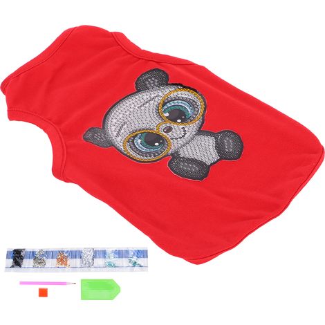 Vêtements pour chiens - T-shirt d'été mignon et tendance, à peindre soi-même avec des strass (Rouge S) (1/5)