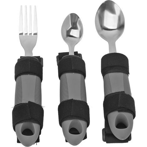 Lot de 3 couverts adaptés pour seniors, arthrite, adultes à préhension faible : fourchette et cuillère lestées antidérapantes (1/5)