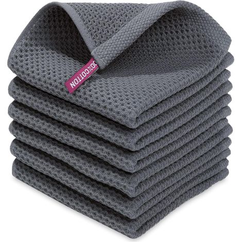 6X Geschirrtücher Baumwolle 30x30cm Dunkelgrau - Saugstarke & Strapazierfähige Spültücher mit Waffelstruktur