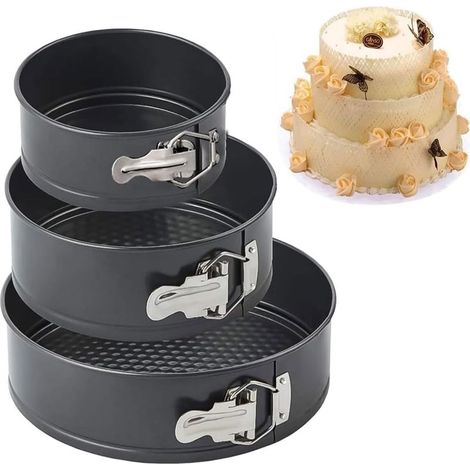 Moules à Charnière Rondes en Acier Inoxydable,Moule à gâteau Springform,Ensemble Moulle à gateau,Moule à gâteau avec Fond Amovible,Moules à Charnière Rondes,3 pièces(12CM/ 18CM/ 22CM) (1/5)