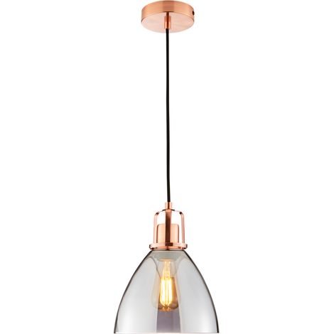 Litecraft Indy Ceiling Diner Pendant Smoke Tinted Glass Shaded 1 Light - Copper (1/5)