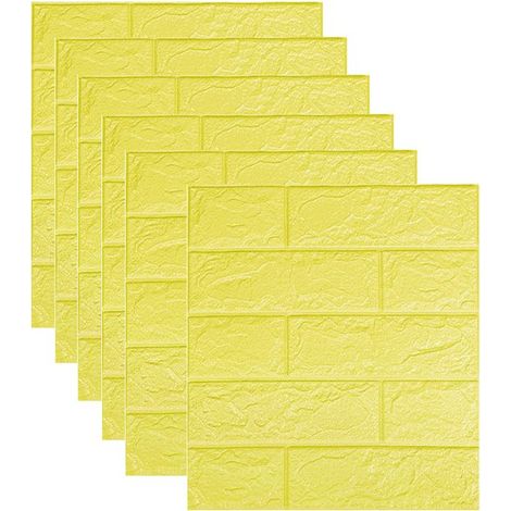 20pièce Papier Peint 3D Brique Adhesif Mural,38x35 cm Pierre Autocollant Mural,Jaune Dalle PVC Adhesive Murale, Panneaux Muraux 3d (1/4)