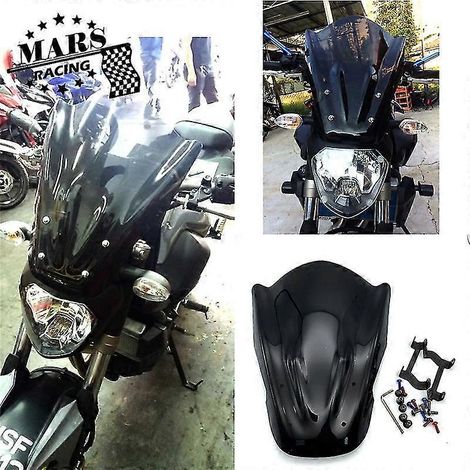 Accessoires moto : déflecteur de pare-brise noir pour Yamaha FZ07 MT07 MT-07 MT07 2014 2015 2016 2017--