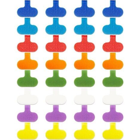 Lot de 32 étiquettes de câbles multicolores, inscriptibles, pour câbles électroniques et informatiques. Gestion et identification des câbles. (1/4)