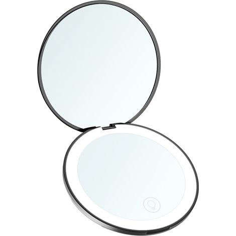 Miroir De Maquillage LED - Portable Pliable - 9 Cm De Diamètre - Épaisseur 1,8 Cm - Pour Voyage Et Utilisation Quotidienne - 1 Pièce (1/5)