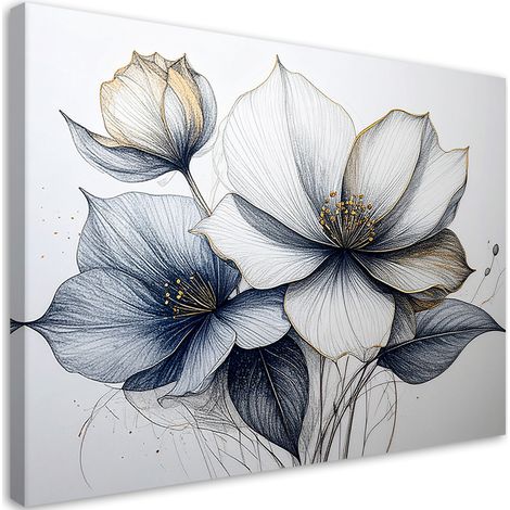 Quadro su tela, Fiori bianchi in una composizione abbozzata - 60x40 (1/2)