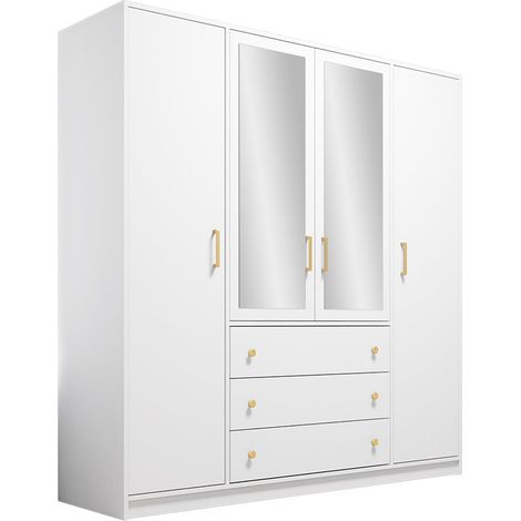 Armoire Musum, Blanc, 200x196x58cm, Portes d'armoire: Avec des charnières, Nombre d'étagères: 0